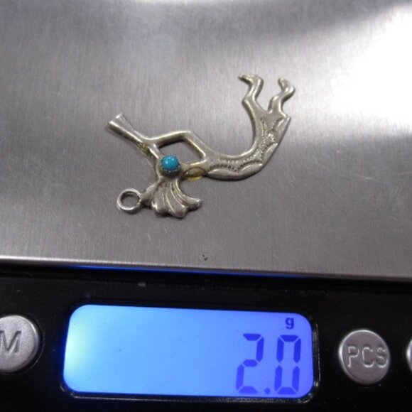 STERLING SILVER 200 GRAMS Kokopelli WITH TURQUOISE STONE FIGURE PENDANT - Picture 4 of 6